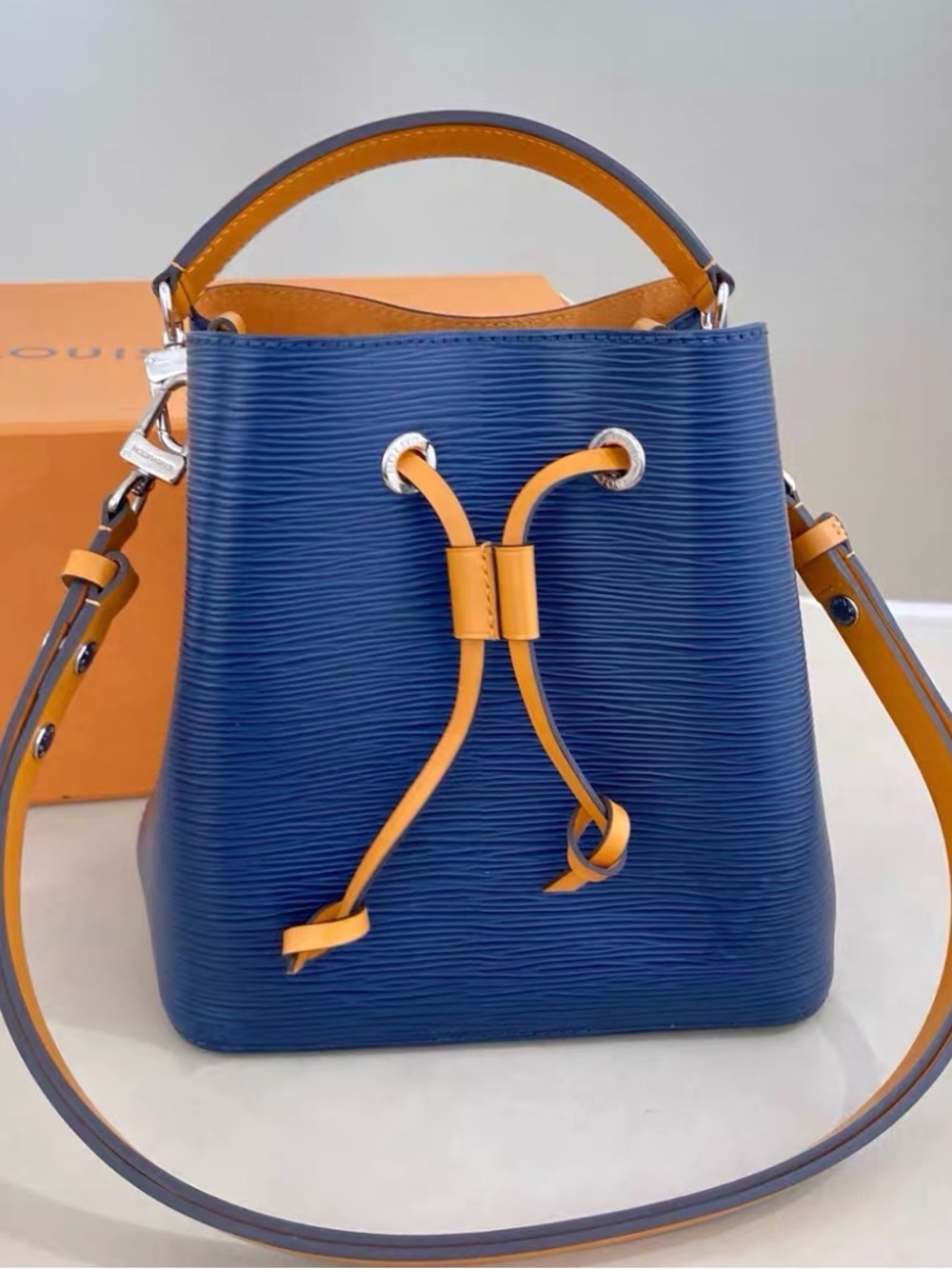 Louis Vuitton Blue and Orange Epi Leather Drawstring Bucket Bag